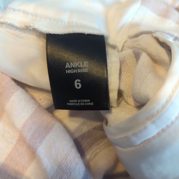 Express Ankle High Rise Pants Womens 6 Striped Linen Blend Tie Waist Belt Beachy - Picture 6 of 8